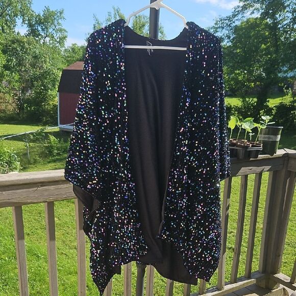 Torrid Black Sequin Open Front Kimono Cardigan - Picture 1 of 5